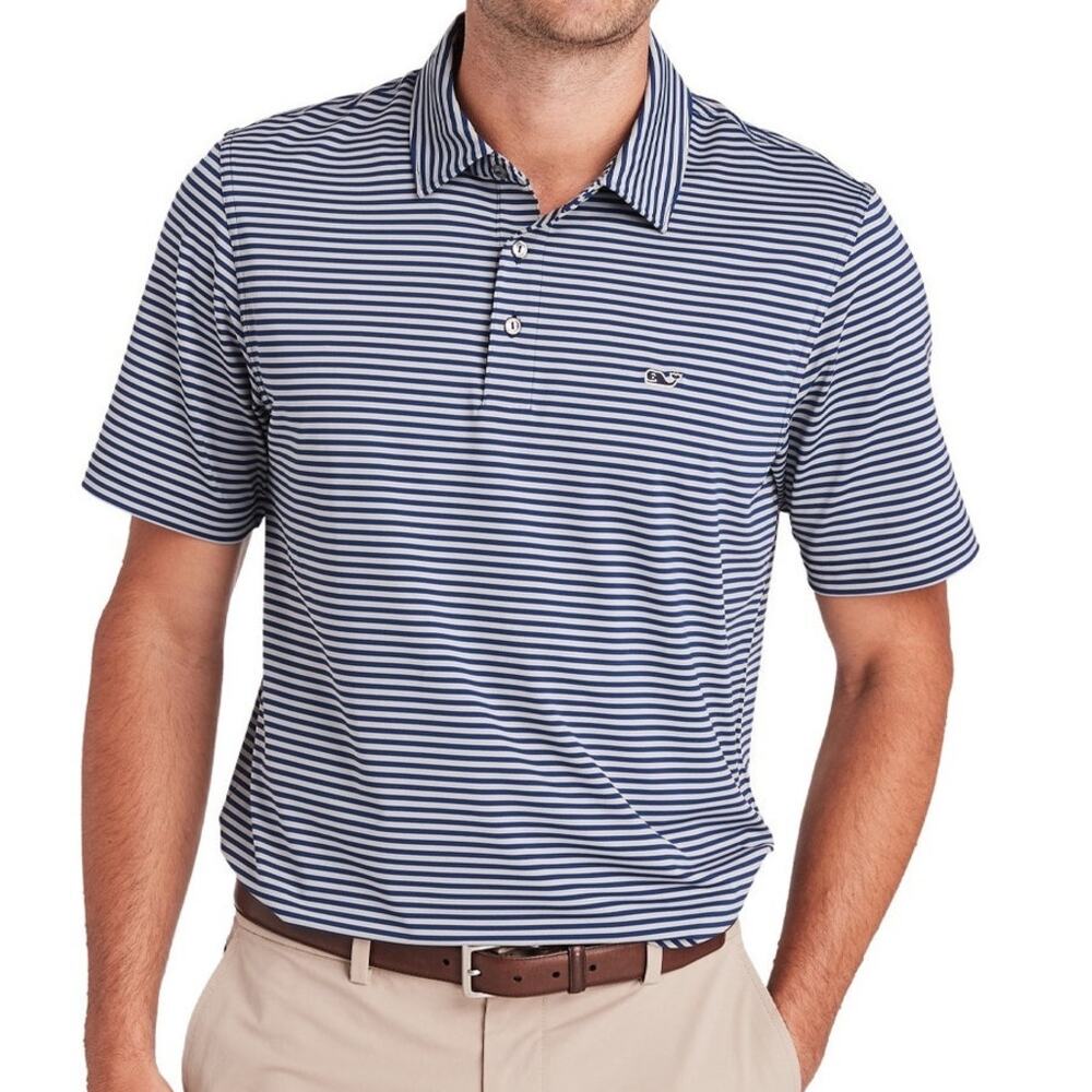 Vineyard Vines Performance Polo Deep Bay Stripe Winstead Sankaty Men's Large